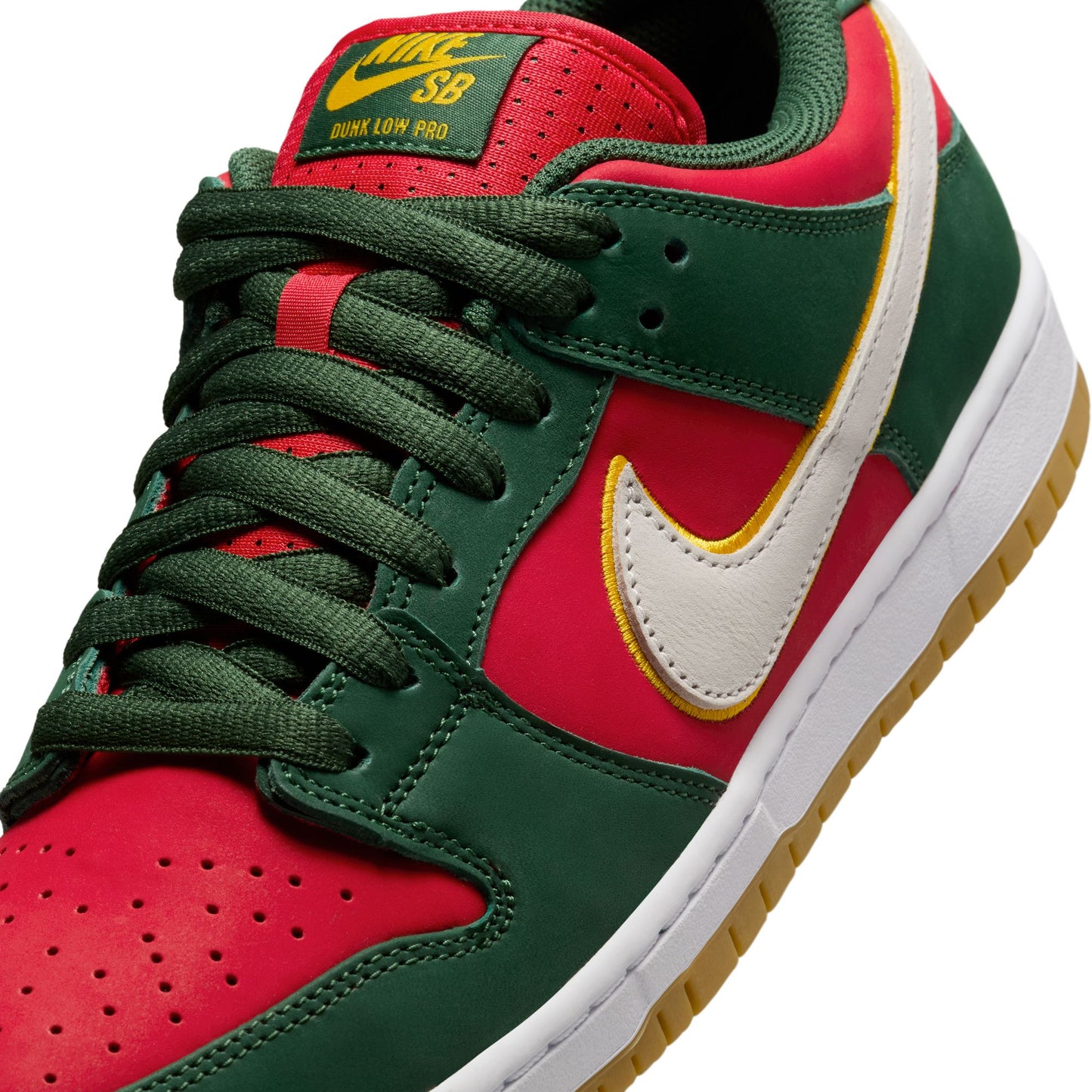 Nike SB Dunk Low Pro QS Seattle Supersonics fir white university gold fire red